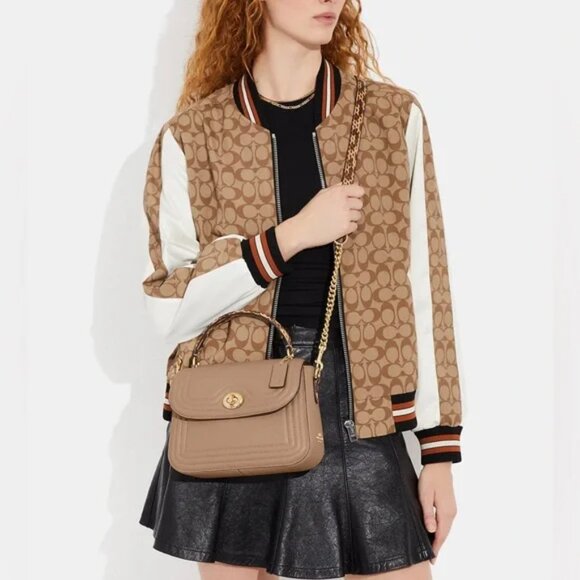 Coach Marlie Top Handle Satchel With Border Quilting Taupe Immaculate - Picture 1 of 11